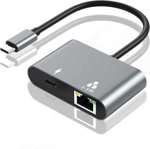 NCGGY 2.5Gb USB C Ethernet Adapter 100W PD für PC MacBook Pro/Air iPad (Thunderbolt 3/4/5), Aluminium USB LAN Adapter RJ45 Netzwerkadapter kompatibel mit Windows Mac OS iOS Linux, ChromeOS
