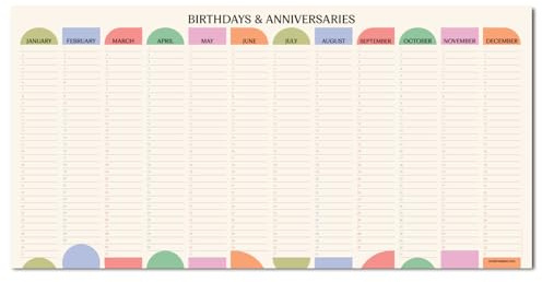 Good Tuesday Birthdays and Anniversaries Wall Planner | Undated | 60x30 cm | Never Miss a Date Organiser | Slim Design for Any Wall | Bleed-Proof Paper | Sustainably UK Made | For Couples and Family