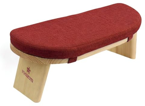 Folding Meditation Bench with Removable Cushion I Wooden Seiza Kneeling Stool for Comfortable Posture I Ergonomic Meditation Seat for Home I Yoga Studio & Mindfulness Practice (Maroon)