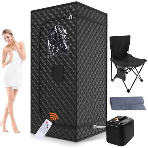 Portable Sauna with Infrared LED Light Best Sauna for Home with 1000W 3L Steamer 9-Level Temperature Control & Remote with Foldable Chair, for Indoor/Outdoor Use,Standard