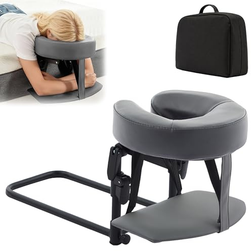 TAZZOR Table de Massage pour Le Visage, Berceau avec Coussin | universel, réglable, appui-tête, support du visage, set de massage domestique (gris)
