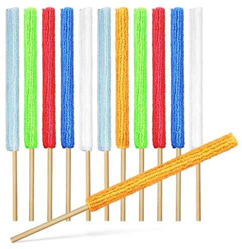 VANZACK Brosse de Nettoyage pour Recoins en Manche en Bambou, Lot de 12, Outil pour Nettoyer Coins et Fentes la Maison Bureau