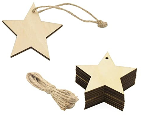 Gazechimp 10 Stück Holz Anhänger Geschenkanhänger Hängeetiketten Weihnachtsbaum Christbaum Deko - Schneemann, Hirsch, Stern, Rentier Muster - Stern