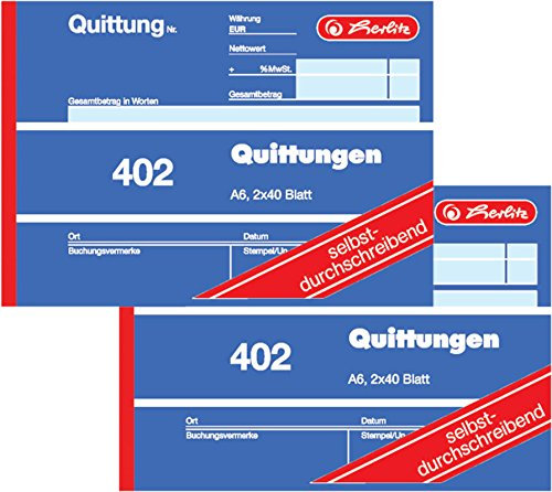 Herlitz Quittungsblock 402, selbstdurchschreibend, A6 quer, 2 x 40 Blatt (2 Stück)