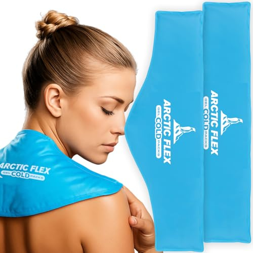 Arctic Flex Neck Cooler Ice Pack - Cold Compress Shoulder Therapy Wrap - Cool, Reusable Medical Freezer Gel Pad for Swelling, Injuries, Headache - Flexible Hot Microwaveable Heat - Men, Women (2 Pack)