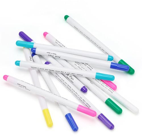 Wasserlöslicher Markier Stift für Stoff, Wasser Löschbaren Markierstifte, 12 Stück mit 7 Faren, Non-Permanent Luft Verschwindende Stift für Schneider Nähen/Zuschneiden