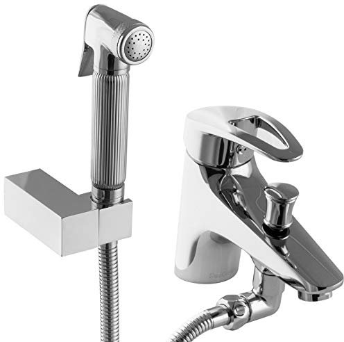 PaulGurkes Bidetarmatur Aufputz Intimdusche Bidetbrause Spraybrause Chrom Einhandmischer Hygienedusche Bidetschlauch 1,2m Brauseschlauch 120cm eckige Brausehalterung Wandhalterung Bidet 2-Wege