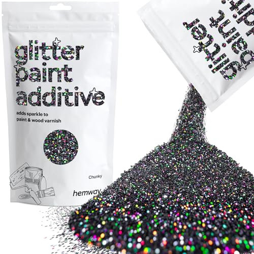 Hemway Glitter Paint Additive - Black Holographic | Chunky Metallic Flakes for Adding Sparkle to Paints & Wood Varnish | Add to Emulsion, Acrylic & Latex for Indoor Sparkly Walls | 100 g