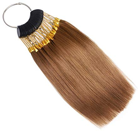 RemeeHi Haarmuster zum Testen von Farbe Haarfarbe Musterringe mit goldenen Schnallen Echtes Echthaar für Salon Friseursalon, 30 Strähnen/Set dunkelgold 6°