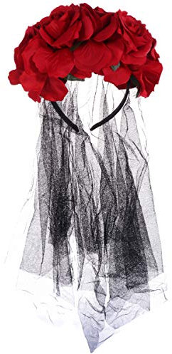Lurrose rosa flor velo de cabello diadema floral disfraz de halloween tocado mexicano accesorios para el cabello para mujeres niñas rojo