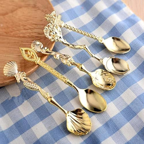 Falytemow Lot de 5 mini cuillères dorées vintage Demitasse pour assaisonner café, thé, dessert, boisson, mélange, milkshake