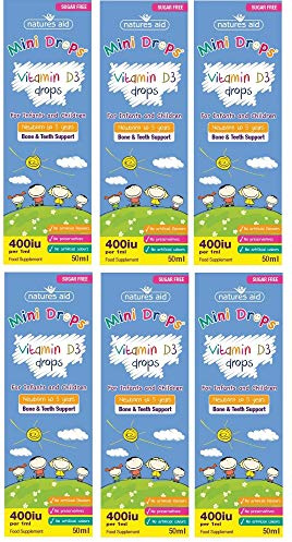 Natures Aid Vitamin D3 Drops, Bone Health, Immune Health, Infants and Children, Sugar Free, 50 ml (Pack of 6)