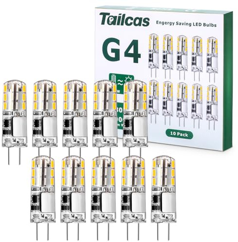 Tailcas G4 LED Warmweiss 12V AC/DC,1.5W ersetzt 20W Leuchtmittel | 180lm Birne G4 LED Warmweiß Lampe, Nicht Dimmbar Kein Flackern, 9 × 36 mm, für Kronleuchter, Vitrinenschränke,10er-Pack