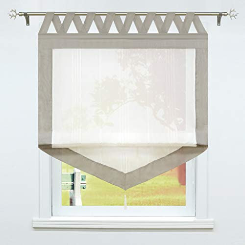 SCHOAL Raffrollo mit Schlaufen Gardinen Küche Landhaus Raffgardinen Leinen Schlaufenrollo Halbtransparent Vorhang 1 Stück BxH 60x140cm Grau