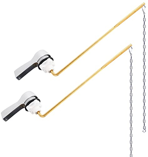 Hibbent 2 Pack Universal Metal Front Mount Toilet Handle, Tank Flush Lever Replacement with 2 Pieces Stainless Steel Flapper Chains for Most Toilets, Chrome Finish