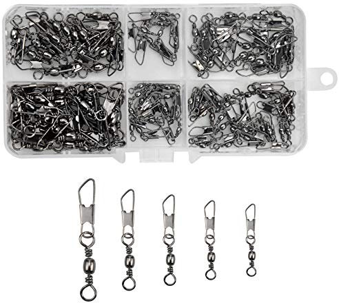 AvoDovA Angelwirbel Angeln Barrel Wirbel mit Kugellagerwirbel, Drehgelenk, Snap, Edelstahl Lure Stecker Wirbel Interlock Fischköder Getriebe Zubehör 6# 8# 10# 12# 14# (100)