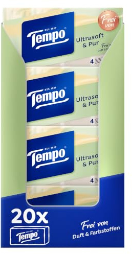 Tempo natural & soft Taschentücher - Megapack - 20 Packungen mit je 12 Päckchen x 9 Tüchern - natürliche, extra weiche Papiertaschentücher, waschmaschinenfest