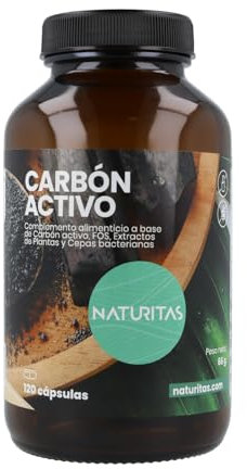 Carbón activo 120 Cápsulas Naturitas Essentials | Ayuda a tratar problemas digestivos y los gases e hinchazón estomacal | Complemento alimenticio