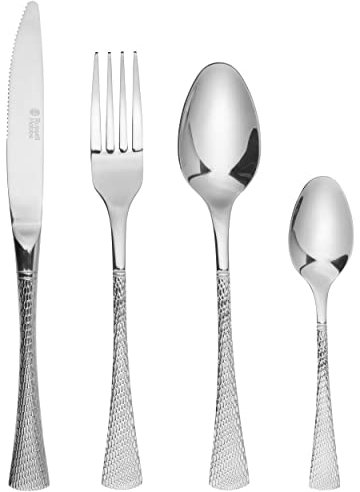 Russell Hobbs RH02229EU7 Milan 16 Piece Cutlery Set - 18/10 Stainless Steel, Table Utensils for 4 People, Unique Design, Includes Knives/Forks/Dessert Spoons/Teaspoons, 50 Year Guarantee