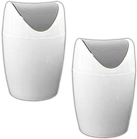 HAC24 2er Set Tischmülleimer mit Schwingdeckel 1,5l Tischabfalleimer Kunststoff Mülleimer Küche Bad Tisch Papierkorb Kosmetikeimer Mini Abfallbehälter Weiß