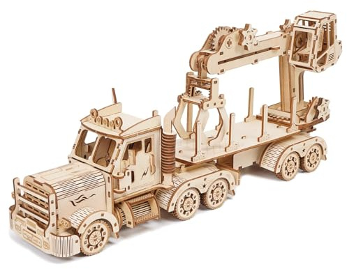 3D Wooden Puzzle for Adults, Wooden Mechanical Truck Crane Puzzles, DIY Model Building Kit Handicraft Wood Craft Hobbies Toy, Birthday for Hobbyist Teens Family Women Men, 428 Pieces