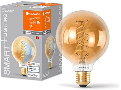 LEDVANCE SMART+ WIFI LED-Lampe, Gold-Tönung, 8W, 650lm, Kugel-Form mit 95mm Durchmesser & E27, regulierbares Weißlicht (2200-5000K), dimmbar, App- oder Sprachsteuerung, gute Lebensdauer,4er Pack