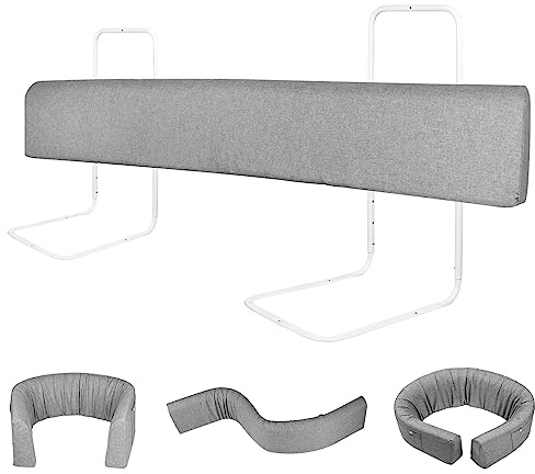 YRHome 150cm Bettgitter Bettschutzgitter Rausfallschutz für Kinder Höhenverstellbar DIY Verformbar Bettkantenschutz 5-Loch Bett Kinderbettgitter Sicherheitsgeländer für Baby Leinen Grau (1 Stück)