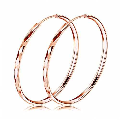 Josfeva Creolen Silber 925 Damen, Silber Ohrringe Kreolen, 40mm Groß Huggie Creolen Ohrringe Rose Gold, Rund Hängend Klappcreolen, Ohrringe Geschliffen Creolen Ohrhänger Fashion Ohrschmuck für Frauen