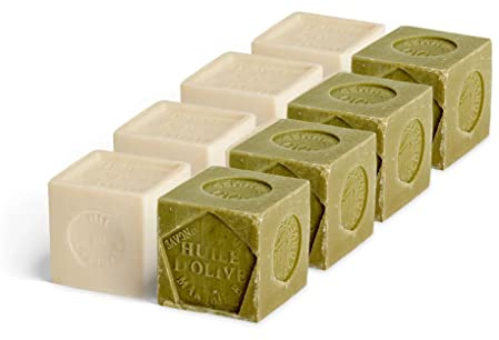 La Corvette, Cubes de Marseille OLIVE och EXTRA Pure tvål - set 8 x 300 g - utan förpackning - äkta Marseille-tvål tillagad i en kittel