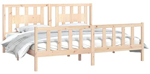 vidaXL Massivholzbett, Bett mit Kopfteil, Holzbett Doppelbett für Schlafzimmer, Bettrahmen Bettgestell mit Lattenrost, Kiefer 200x200cm