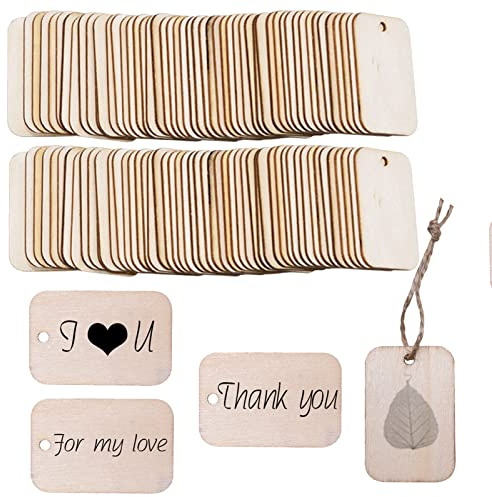 YIEUR 96 Stück Natur Holz Anhänger, 3.5x5.2cm Holzplatten zum basteln, Unbehandelte Natur HolzScheiben mit Loch, holz Verzierungen Basteln für DIY Handwerk, Laser Gravur, Schnitzen, Malen (5.2cm)