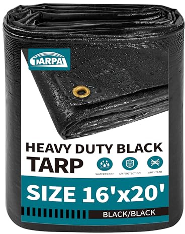 TARPAL Tarps Heavy Duty Waterproof 16x20ft Black tarp 14mil Heavy Duty Tarp，Water and UV Protection,for Outdoor Furniture Covers Waterproof,Awnings,Roofs,Tents,Pool Cover,Shade Cloth for Garden