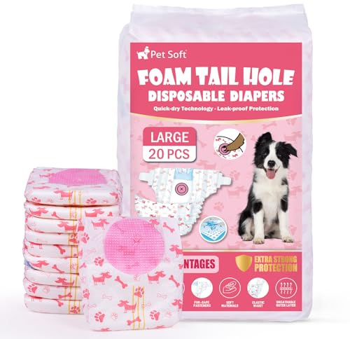 Pet Soft Hundewindeln für Hündinnen, 20 Stück Einweg Windeln für Hunde&Katzen, Hochsaugfähige Katzenwindeln Läufigkeitshose für Hündinnen mit verstellbarem Schwanzloch (L-20 Stück)