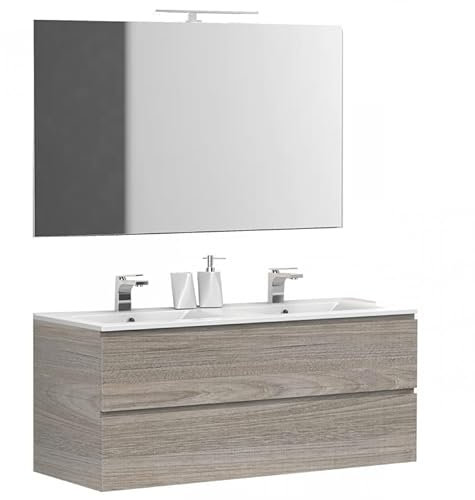IMPERIAL BAGNO - Mobile Bagno Sospeso Doppio Lavabo 120cm Rovere Leder