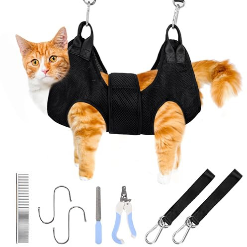 PatiencET Cat Grooming Hammock Pet Hammock Cat Nail Clipper Hammock for Nail Trimming Dog Sling for Nail Clipping Dog Hanging Harness (Black XS)