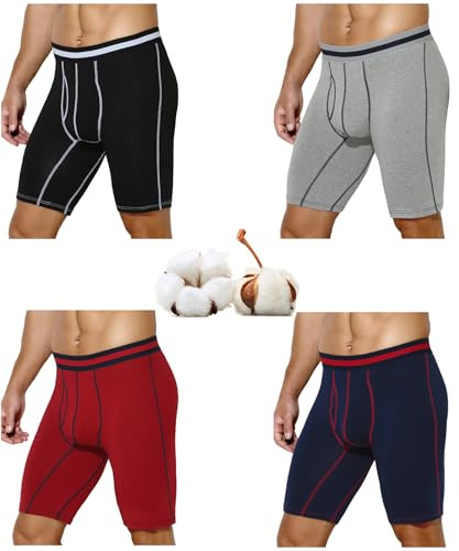 Casey Kevin Boxer Homme Long Doux Coton Stretch Sports sous-vêtements Culotte Underpants Sport Fitness Caleçons Briefs(L-3XL)