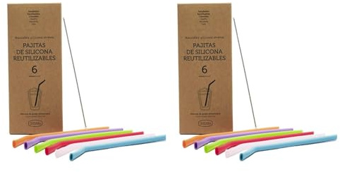 Irisana - Pajitas Reutilizables - Pack de 12 - Multicolor - Silicona sin BPA - Incluye Cepillo Limpiador - Aptas para Lavavajillas - Suaves y Flexibles