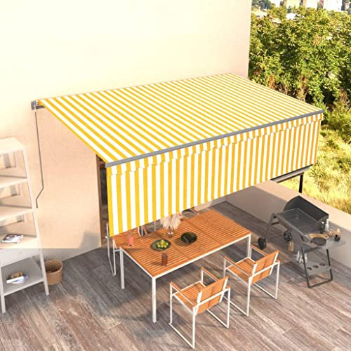 TerassenüBerdachung,Gelenkarmmarkisegelenkarmmarkise Einziehbar Mit Jalousie 5x3 M Gelb AndweißIdeal FüR Den Einsatz Im Freien, FüR TüRöFfnungen, Terrassen, Balkone