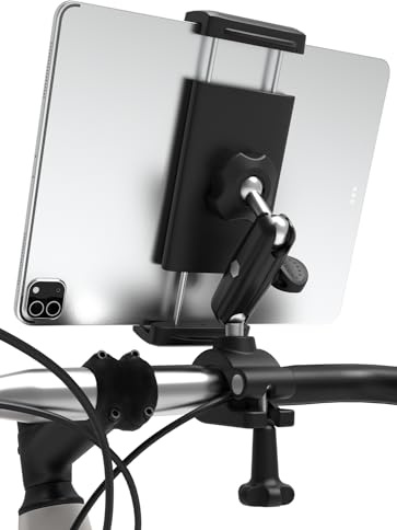 LYFPOOM Fahrrad Lenker Tablet Halterung [Stoßfester Metall arm], Laufband/Heimtrainer Lenker iPad Halter für 4-12,9 Zoll Handy & Tablet, iPad Pro/Air/Mini, Galaxy, iPhone