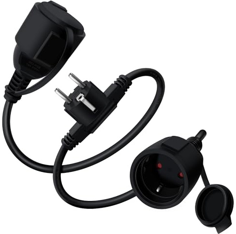 HuaLiSiJi Schuko Y Kabel Verlangerungskabel 16A 250V Schutzkontakt Verlängerungskabel Schuko Doppelstecker Kabel für Außen-Oder Innenbereich, Zuhause, Büro (Schwarz 0.5m)