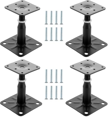 SENENQU 4 Stück 100-150 mm Pfostenträger Höhenverstellbar Schwarz Galvanisch Verzinkter Stahl, 75x95mm Verstellbar Pfostenträger zum Einbetonieren Stützenfuß für Zäune, Unterstände, Carports, Pergolen