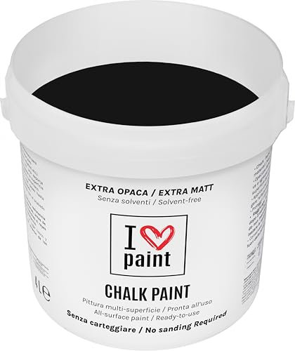 I LOVE CHALK PAINT Colore Nero 4 Litri - Senza Carteggiare Colora Mobili, Pareti e Oggetti - Senza solventi e formaldeide – Inodore a base di acqua