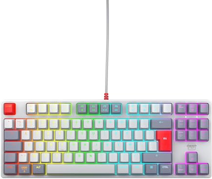 CHERRY XTRFY K4V2 TKL, Kabelgebundene Gaming-Tastatur ohne Nummernblock, Französisches Layout (AZERTY), RGB-Beleuchtung, Mechanische MX2A RED Switches, Retro