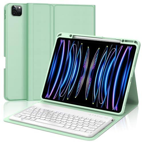 SENGBIRCH Custodia con Tastiera per iPad Pro 12,9 6ª/5ª/4ª/3ª Generazione, Layout Italiano QWERTY Rimovibile Wireless Bluetooth Tastiera, Custodia con Portapenne Supporta Ricarica, Verde Chiaro
