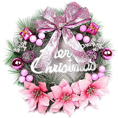 Weihnachtskranz für Tür, 40 cm Weihnachtstürkranz Winter Künstliche Weihnachtsgirlande Weihnachtsdekorativer Kranz Adventskranz für Innen-Weihnachtsdekoration im Freien (rosa)