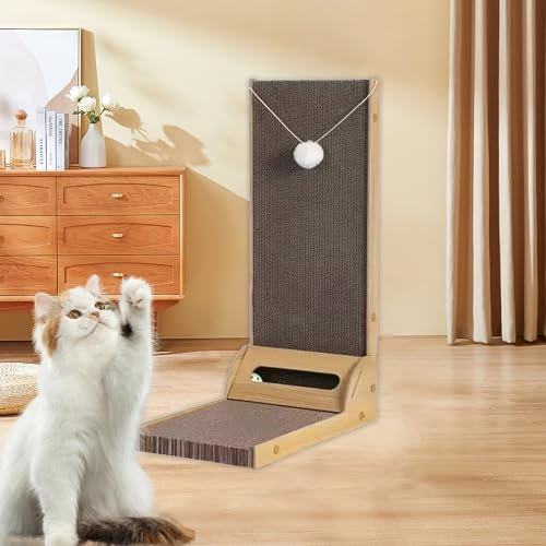 UUE Kratzbrett, L förmig Kratzbretter Katze, Kratzpappe FüR Katzen mit 2 Spielzeugbällen, Verschleißfester Katzen Kratzbrett, Umweltfreundlicher grüner Kratzpappe, Kratzbrett Katze 40 * 25 * 60cm