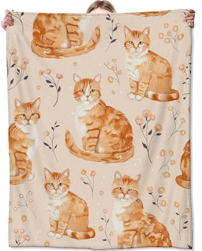 Yaxinduobao Orangefarbene Katzendecke für Couch, Bett, Sofa, weiche, gemütliche, orangefarbene Katzen-Überwurfdecke für alle Jahreszeiten, orangefarbenes Katzendekor, orangefarbenes Katzengeschenk,