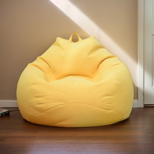 DOSYCOVUR Bean Bag Chairs Bean Bag Included Floor Cushions Large Adults Gaming Bean Bag Chair Lazy Sofa Velvet Solid Color Massive Bean Bags Stretch Washable,Yellow,100 * 120cm