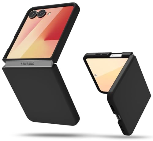 oakxco for Samsung Galaxy Z Flip 7 Phone Case Liquid Silicone, Cute Thin Slim Grip Soft Rubber Gel for Women Men, Smooth Matte TPU Plain Solid Color Girly Simple Case with Camera Cover, Black