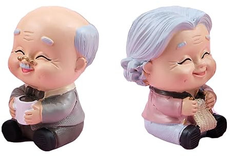 VICASKY 2pezzi Decorazioni Torta Statuette Anziani Resina Duraturo Design Creativo Adorabile Regalo Amici Familiari Colore Casuale